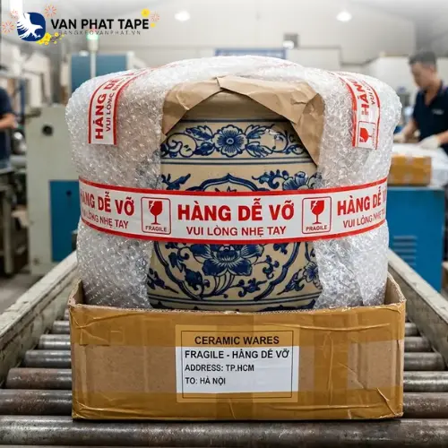 băng keo hàng dễ vỡ cho sản phẩm gốm sứ